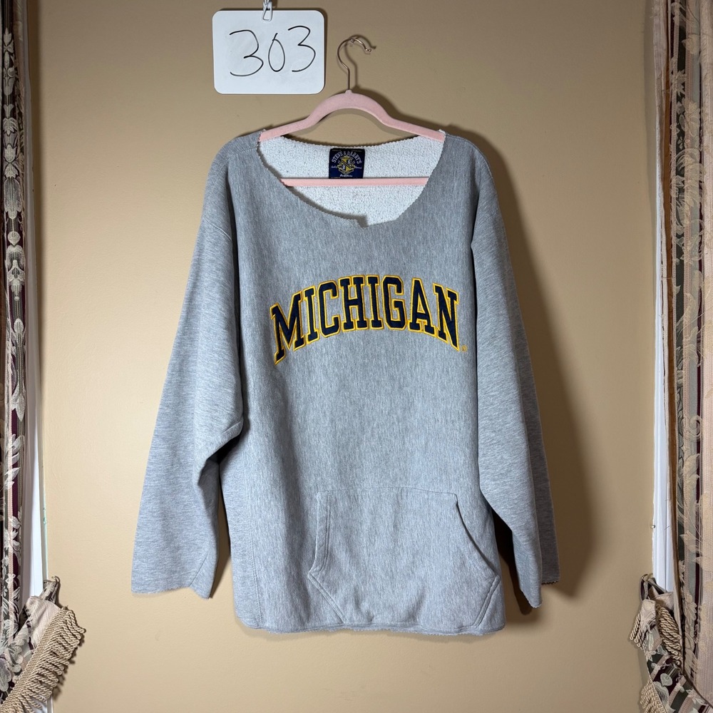 Steve & Barrys Michigan Sweatshirt Womens XXL Gray Cut Neck Fleece Pullover